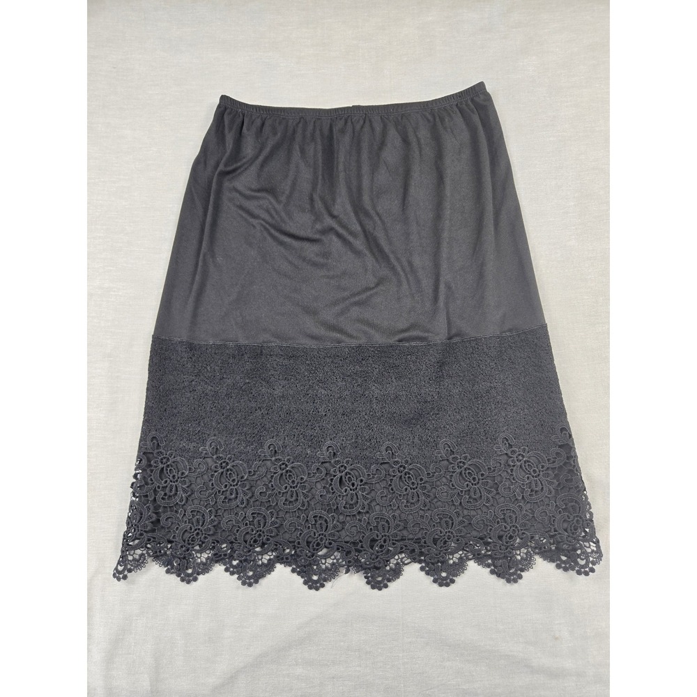 Downeast Womens Black Crochet Lace Trim Half Slip Skirt Extender Large SS13538B